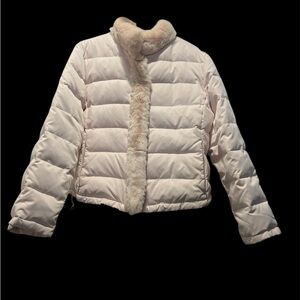 Calvin Klein Women's Blush pink Puffer Duck Down Jacket with rabbit Fur Trim